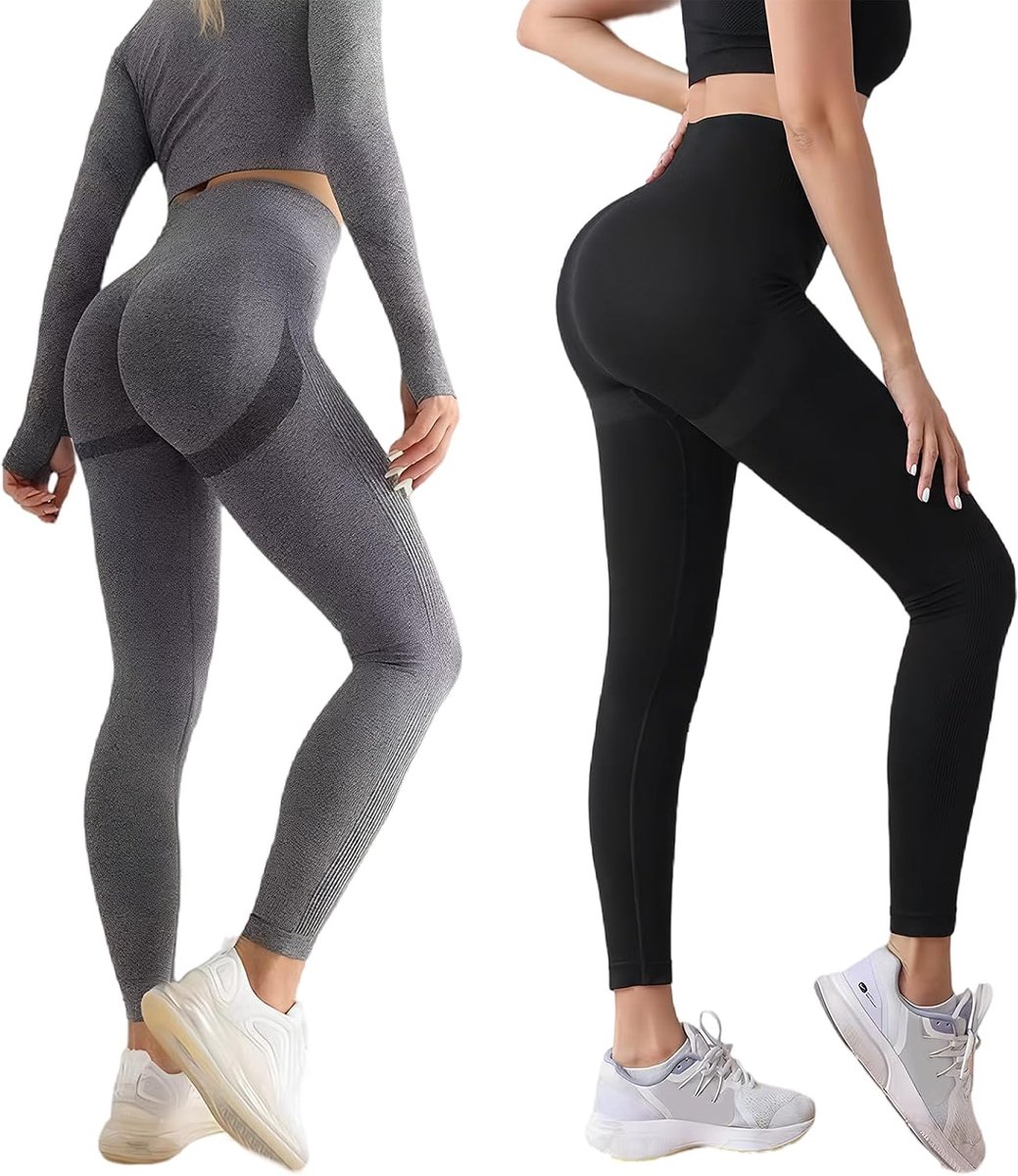 2-delige compressielegging voor dames, voor vetremming, cellulitis en het liften van de billen, hoge taille, ademend en comfortabel, 3D-vormgeving, zwart, grijs, maat M
