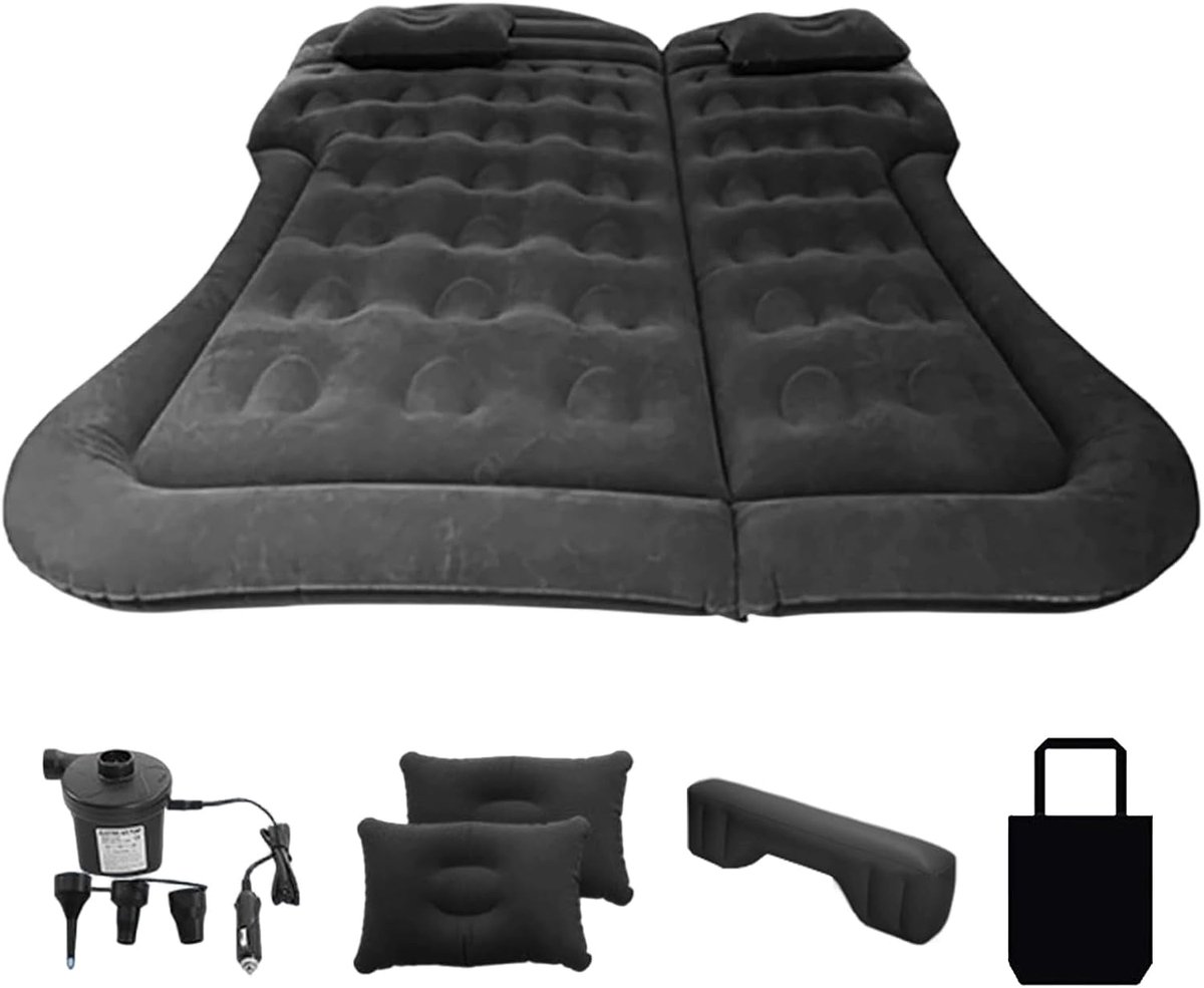 SnelShoppen - Automatras met luchtpomp, verdikte vlokking, opblaasbaar autobed voor SUV, kofferbak en achterbank, 175 x 130 cm, inclusief 2 kussens, i