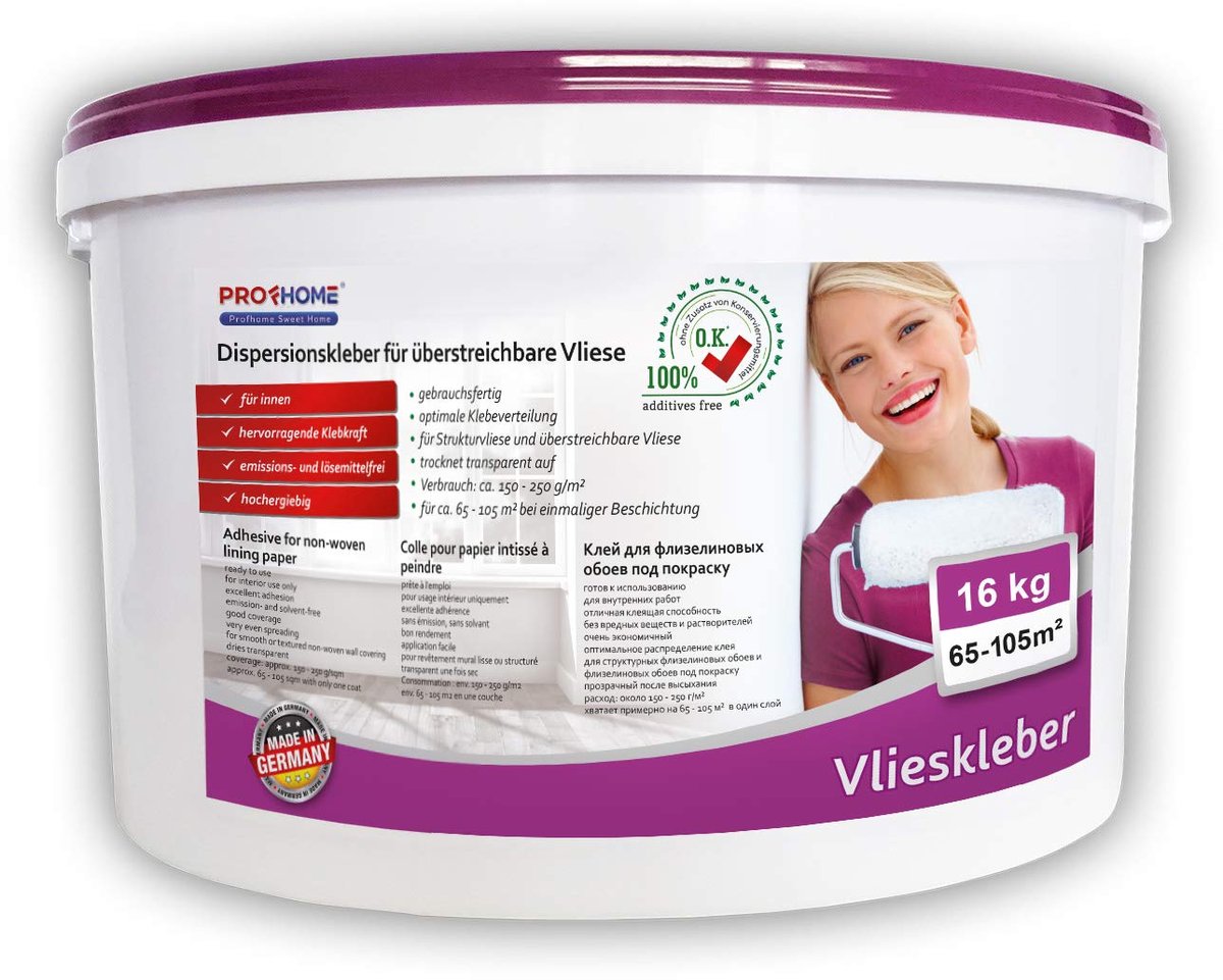 SnelShoppen - Behanglijm Kant-en-klaar - 16 kg Vlieslijm voor Renovatievlies - Transparante Droging - Conserveringsmiddelvrij - Voor Tot 105 m²