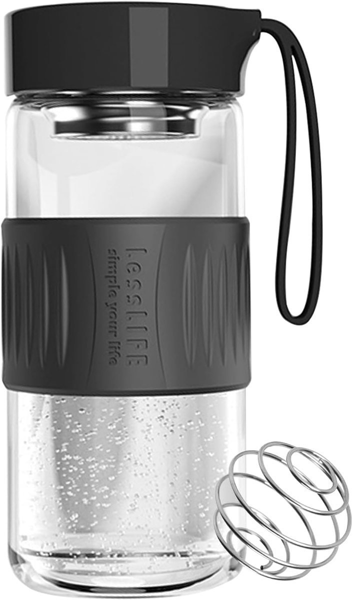 SnelShoppen - Protein Shaker 480 ml met geïntegreerde zeef, roestvrijstalen mixbal voor perfecte eiwitshake, BPA-vrij, lekvrij en antislip siliconen h
