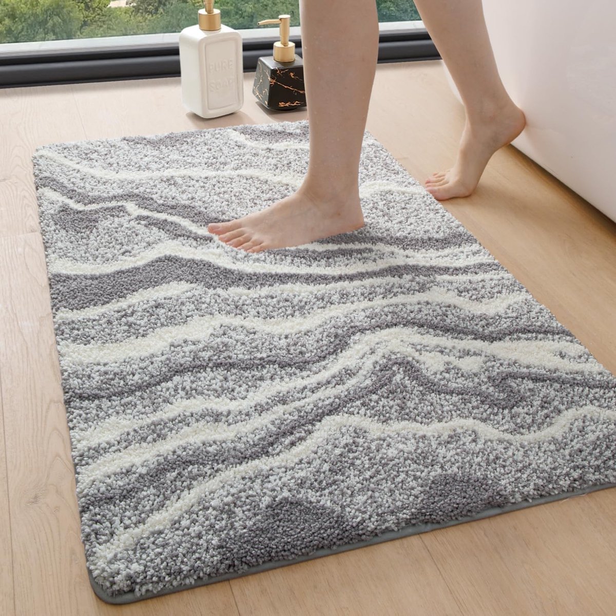 Badmat 50 x 80 cm, Antislip Waterabsorberend Badmatten Extra Zacht, Machinewas Badkamermat voor Badkamer, Bad en Douche, Grijs | Dik, extra zacht, machinewasbaar, badkamermatten, douchevloer, badkuip, wastafel