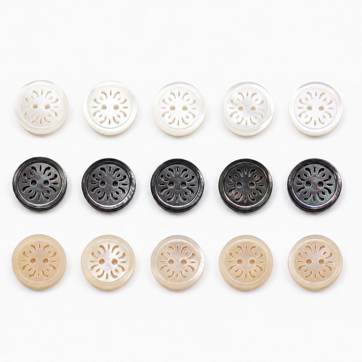 Knopen 15 stuks 11,5mm zwart wit beige 2-gaten schelpknopen bloemenpatroon voor naaien knutselen overhemdknopen sierknopen kleding DIY set