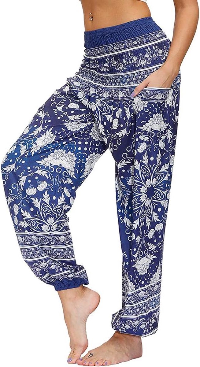 hippe harembroek voor dames met zakken, yogabroek, Z-marineblauw, Eén maat