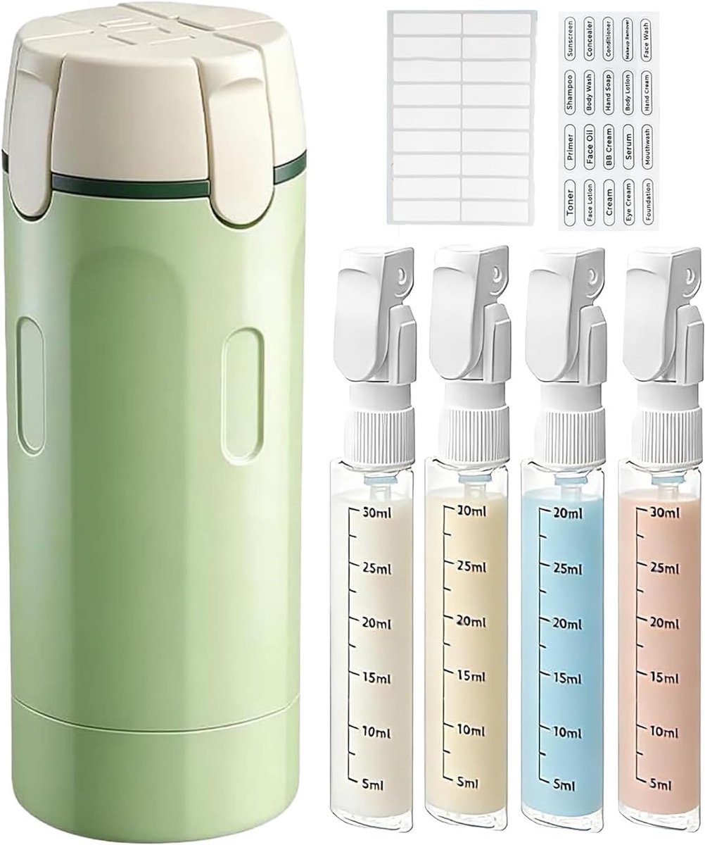 4-in-1 reisflessen om te vullen, 4-in-1 reisdispenser, reisflessen