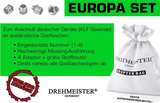 Gas adapter set voor gasfles aansluiting - compleet voor Europese verbindingen - verbind Duitse KLF apparaten - ShopVlot — afbeelding 3