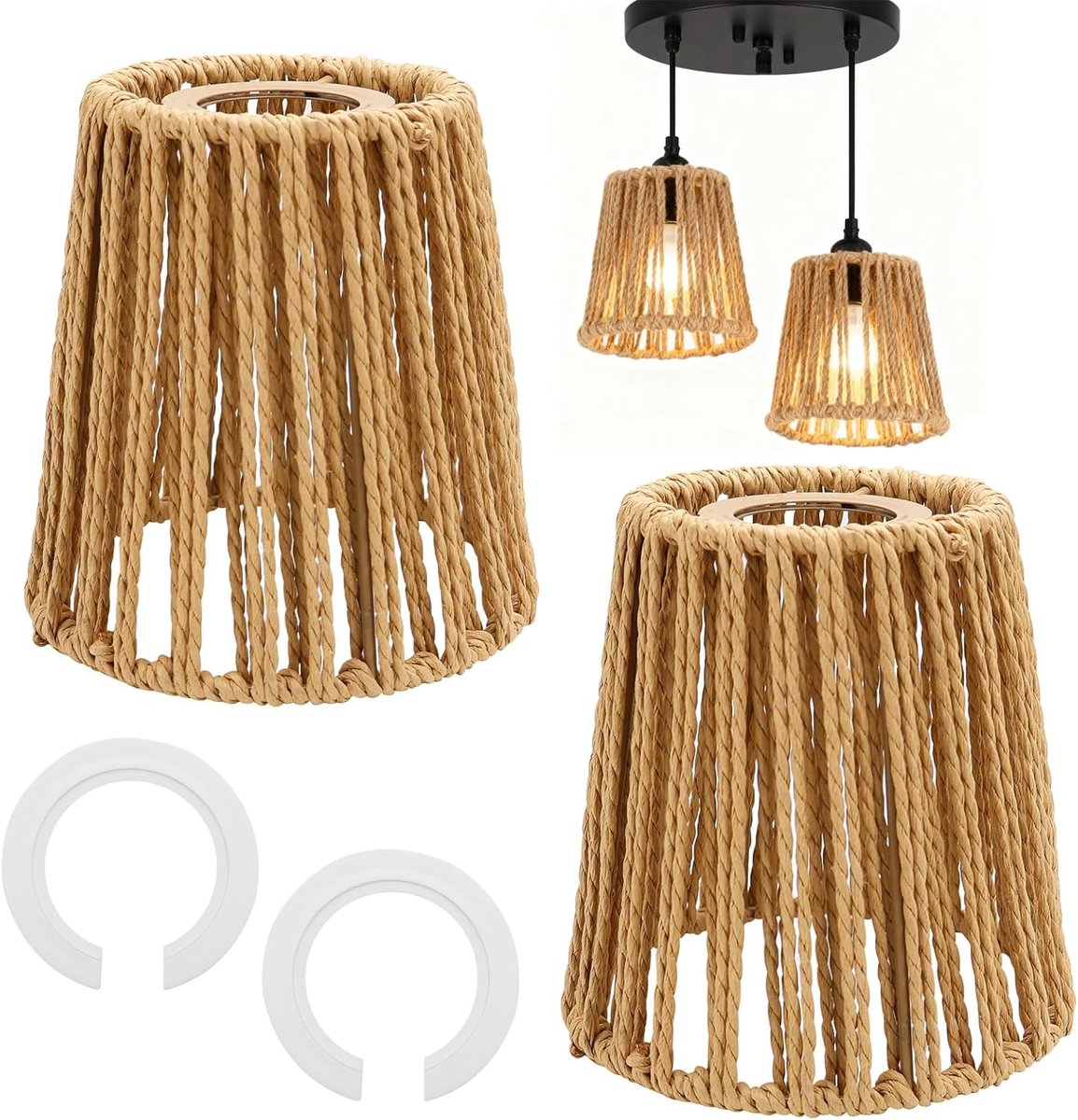 Lampenkap van rotan, 2 stuks, boho-lampenkap, decoratie voor E27, E14, tafellampen, staande lampen (C)