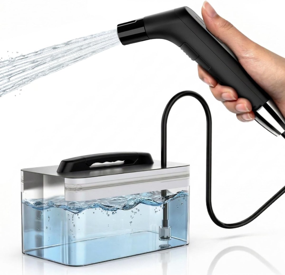 Douchestraal voor badkamer, camping douche, 800 mAh met USB opladen, 2,3 l waterreservoir, zwart