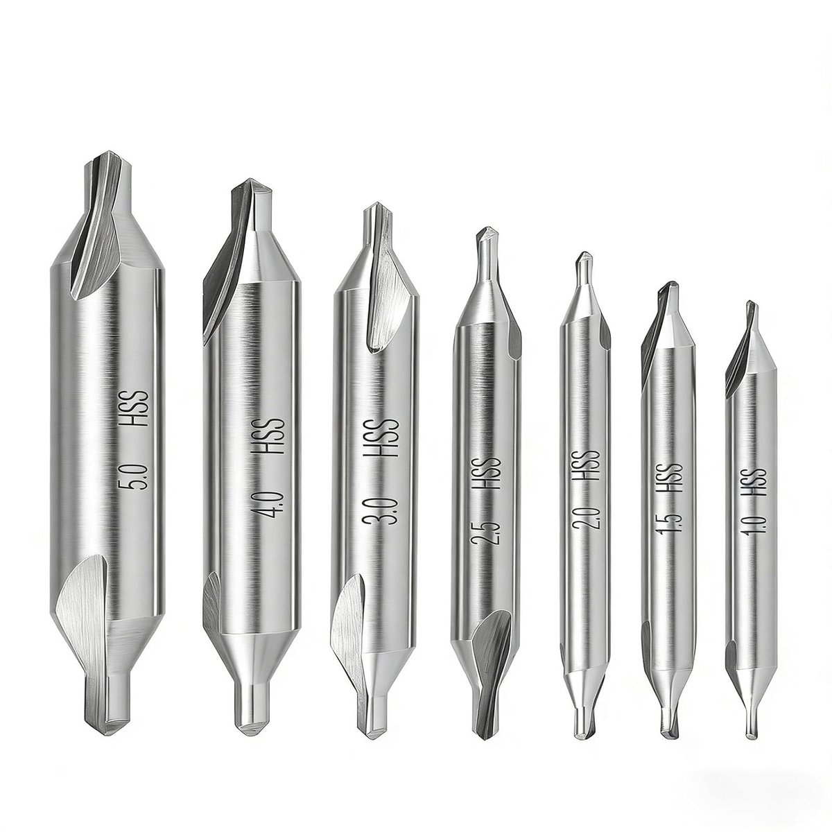 7st Centreerboor Set, M2 HSS Centreerboren 60-Graden Hoek Verzinkgereedschap voor Draaibank Staal Messing Hout Metaalbewerking Maat 1/1,5/2/2,5/3/4/5