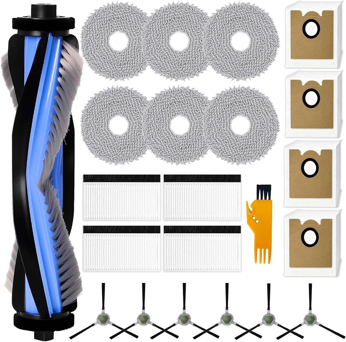 Accessoires voor stofzuigers, 1 hoofdborstel, 4 filters, 4 stofzakken, 6 handdoeken, 6 zijborstels, 22 reserveonderdelen voor optimale reiniging en onderhoud
