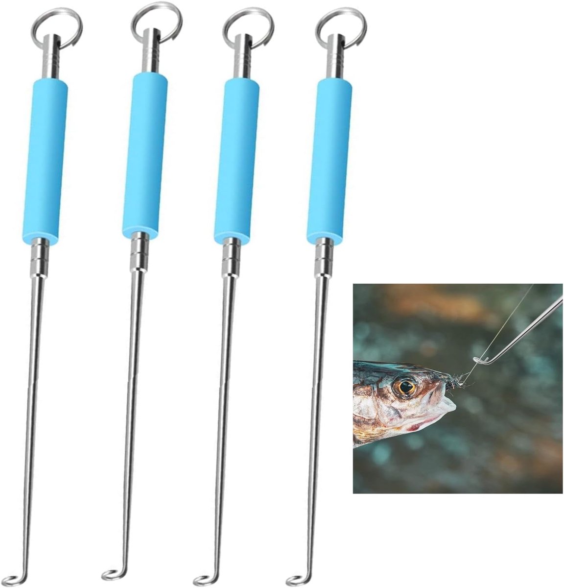 Haken van vissen, 4 stuks vishaken van roestvrij staal, gereedschap voor het snel verwijderen van haken, ontkoppelaar-extractor, visaccessoires