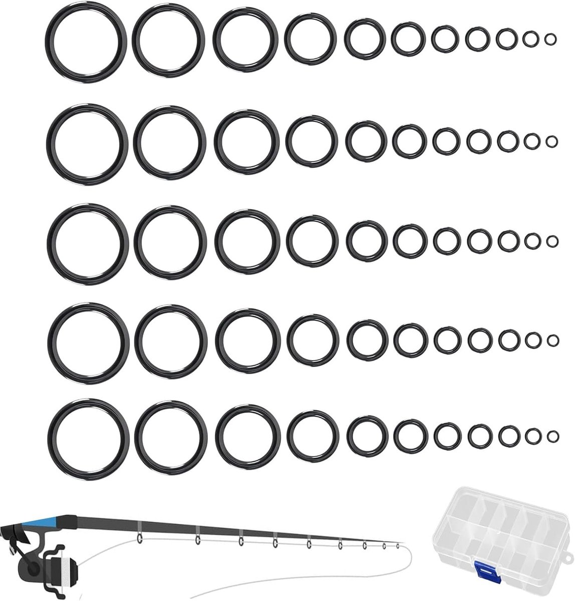 55 stuks vishengel keramische geleideringen, 11 maten staaf keramische geleidingsringset, 3,8 mm - 29,8 mm, hengeltip oogje reparatie accessoires voor visliefhebbers