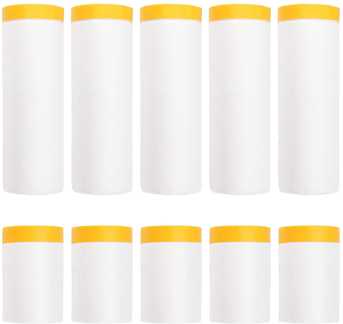 10 rollen afdekfolie met plakband, 55 cm x 20 m, 110 cm x 20 m, oranje afplakband met folie, schilderfolie met plakband voor verfspuitwerkzaamheden, stofbescherming, 5 rollen per maat