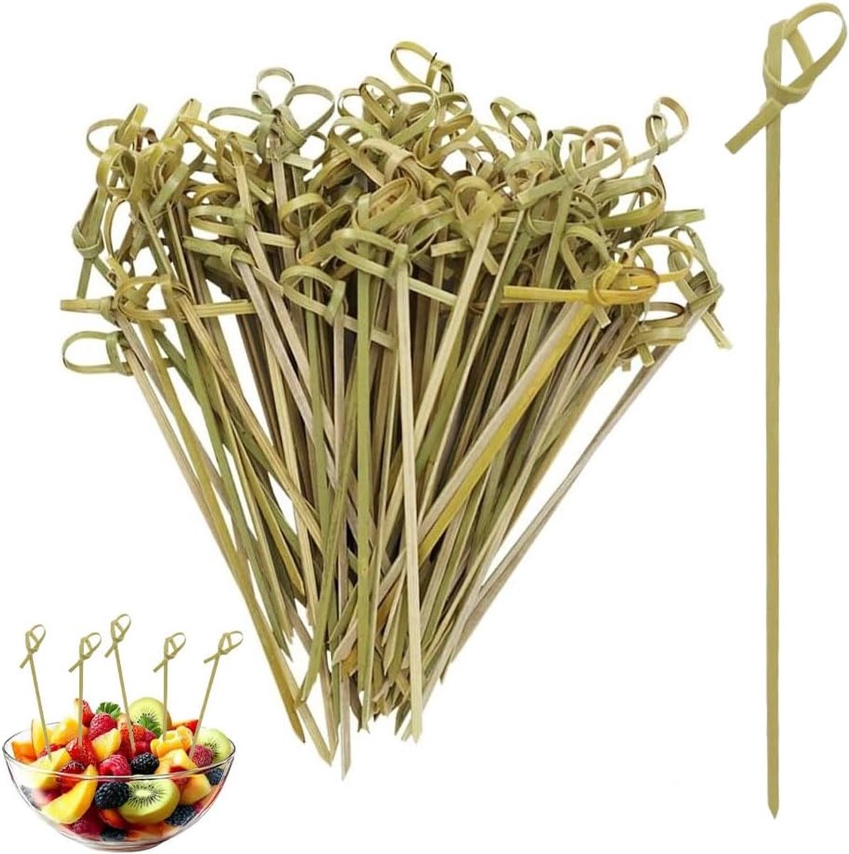 houten spiesen, knopen, 100 stuks, 18 cm, sjasliekspiesen, hout met originele knoop, tandenstokers, houten spiesen, vingerfood voor cocktails, kleine snacks, antipasti