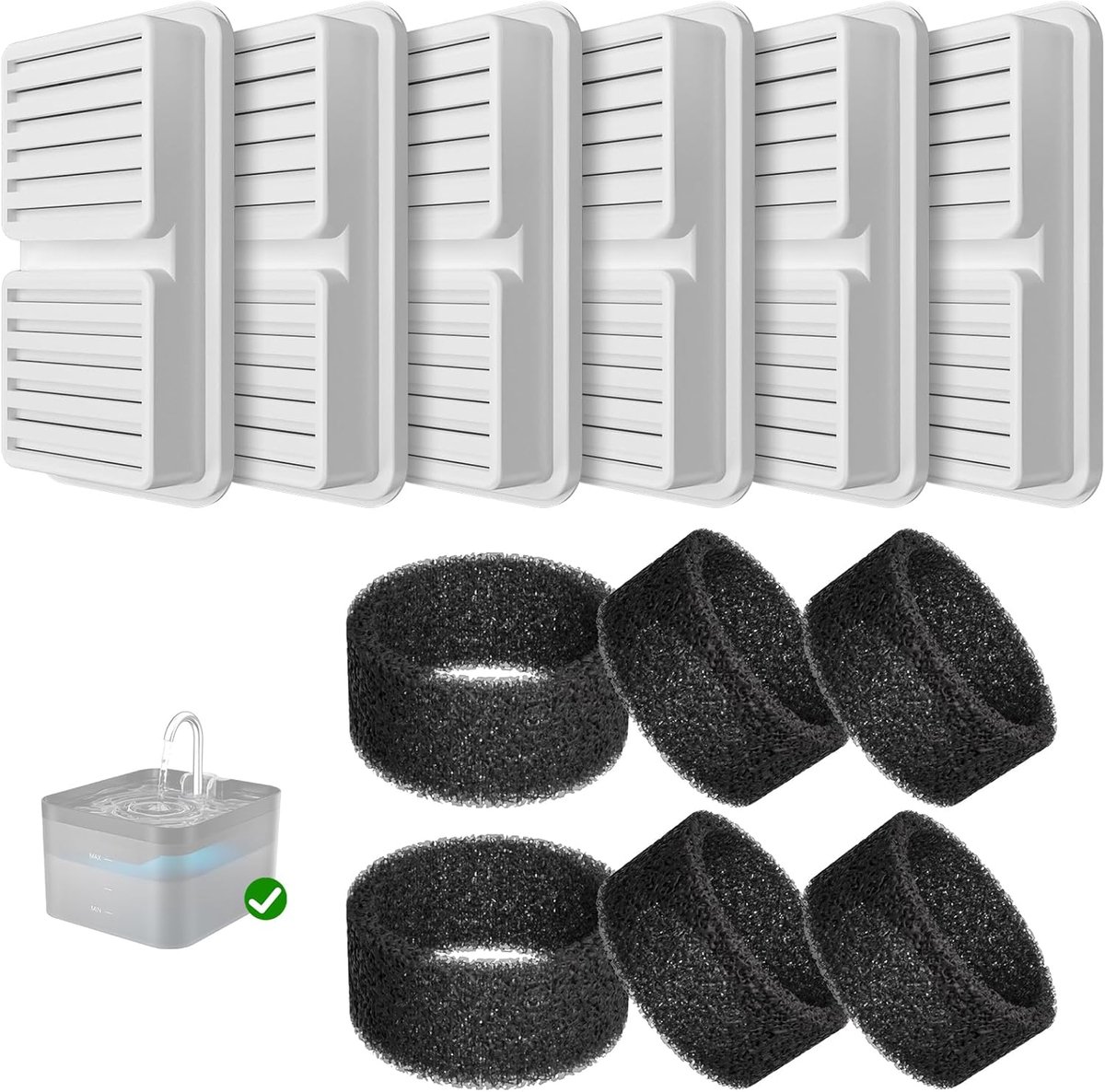 Filters voor Waterfontein voor Katten, 6 Reservefilters en 6 Schuimfilters
