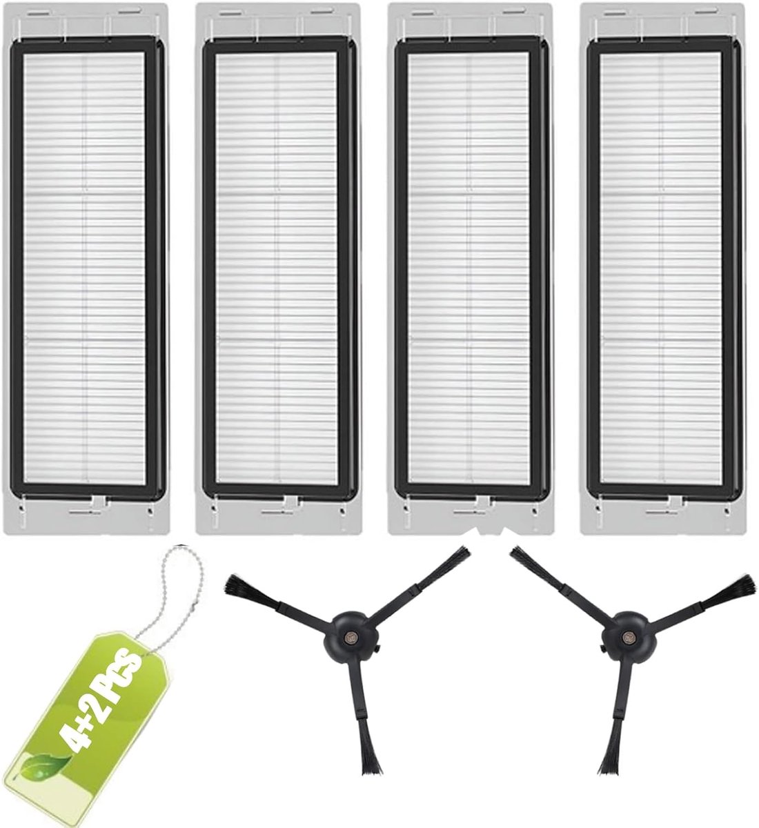 4 stuks HEPA-filters compatibel met Xiaomi Roborock S6, S5 MAX S6 Pure S6 MaxV S60 S65 S5 S50 S55 E25 E35 robot, 2 zijborstels, reserveonderdelen, accessoires