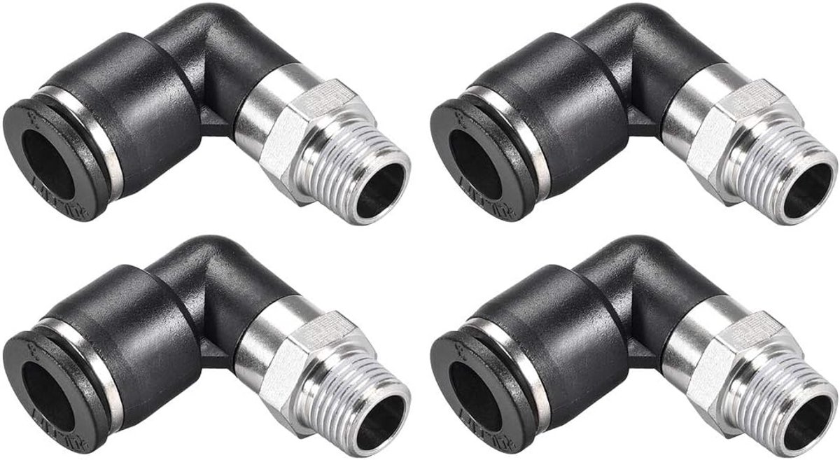 sourcing map 4 stuks drukken voor buisschroefverbinding fitting buiten elleboog 8 mm buis OD X 1/8 NPT schroefdraad pneumatische luchtdruk vergrendeling