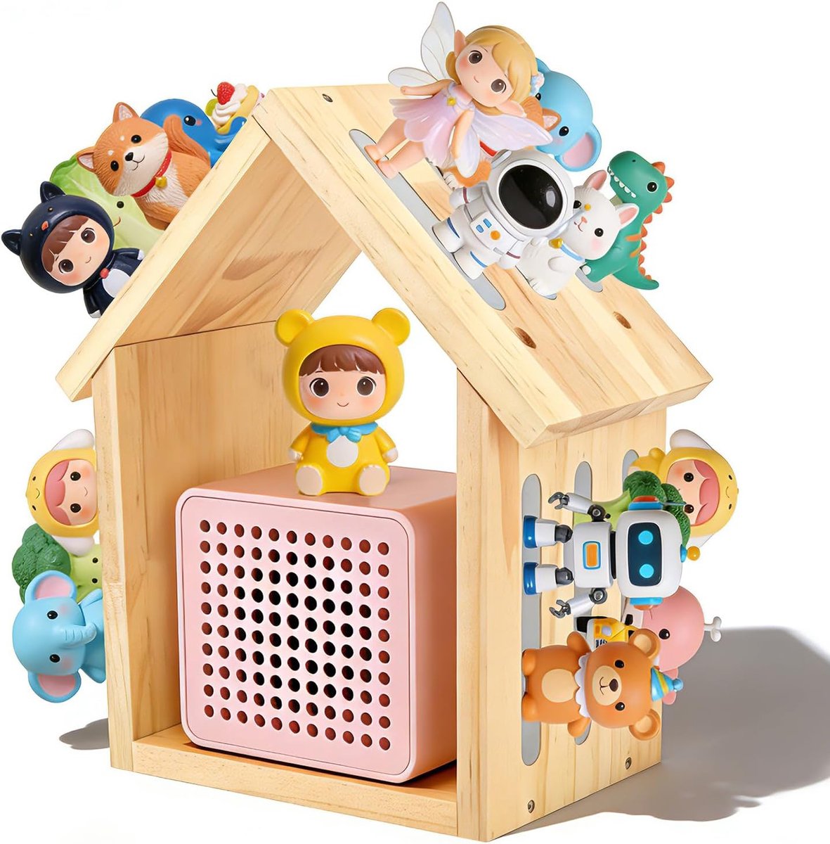 Plank van hout voor tonie, magnetische driehoek, wandmontage, voor TonieBox organizer, Tonie opbergrek voor 20-40 Tonies, voor kinderen, speelkamer, meisjes en jongens