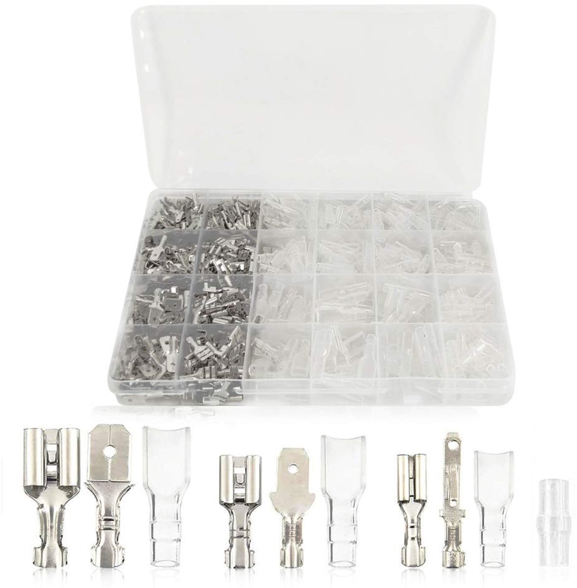 600 Stuks Mannelijke en Vrouwelijke Draad Spade Connectoren, Elektrische Krimpklemmen Blok Assortiment Set, met Isolerende Huls, 3 Typen 2.8mm 4.8mm 6.3mm Snelle Splitsing
