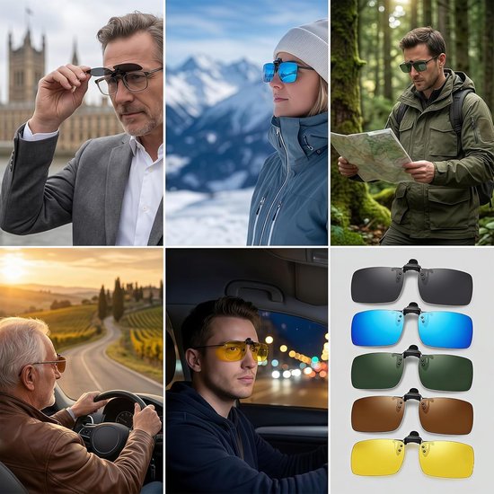 Zonnebril Heren Sunglasses Clip On Voor Brildragers Vissers Wandelaars Outdoor Activiteiten UV-bescherming Multicolor — afbeelding 3