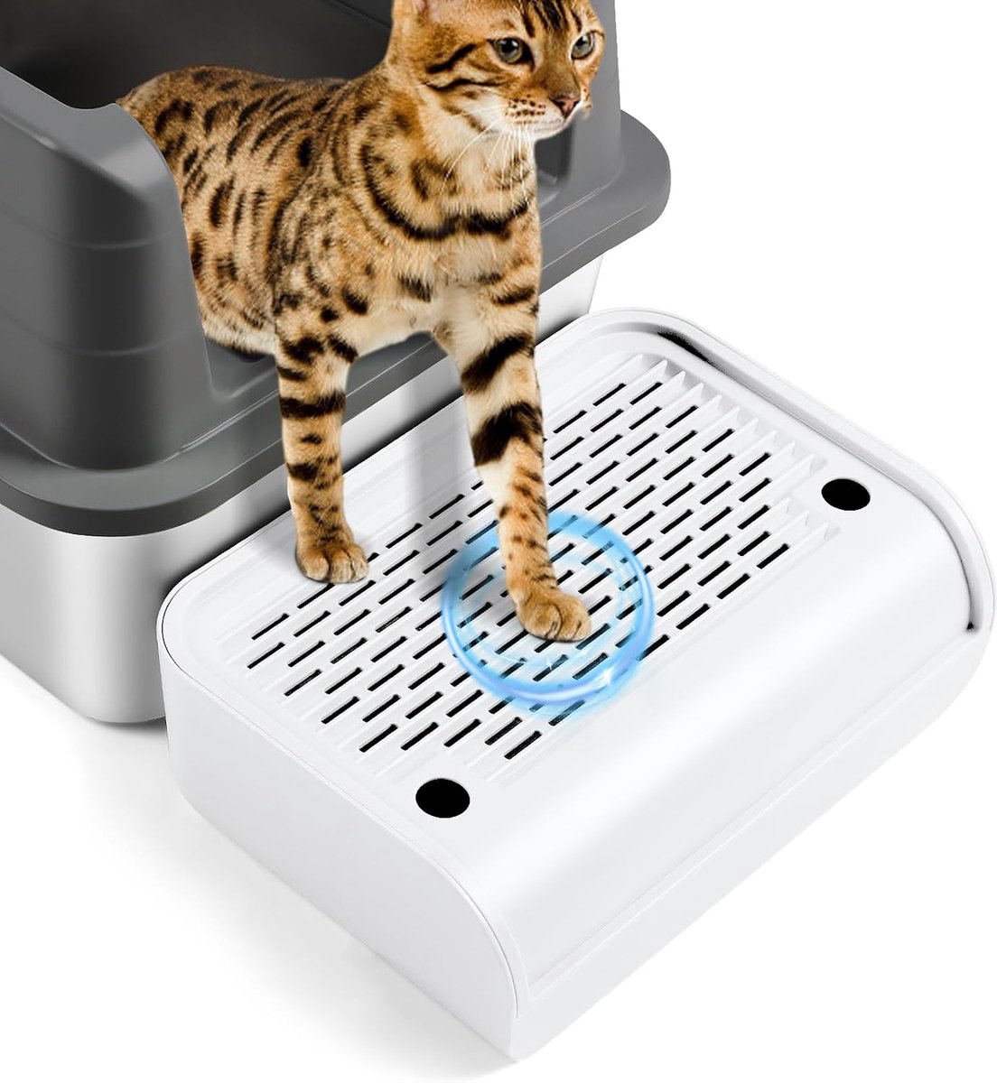 Kunststof Kattentrap, Kattenbak Ramp, Filterpedaal voor Kitten & Oude Katten Automatische Zelfreinigende Robot Kattenbak Lade (Wit)