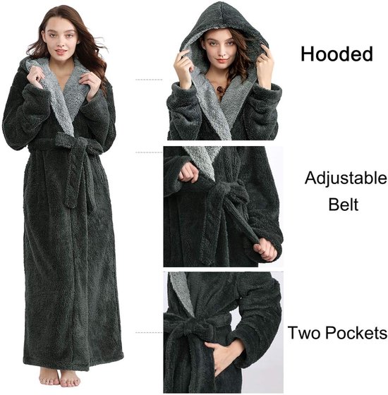 Badjas Dames Kamerjas Zacht en Super Pluizig, Dames Lange Koraal Fleece Winter Warm Badjas — afbeelding 3