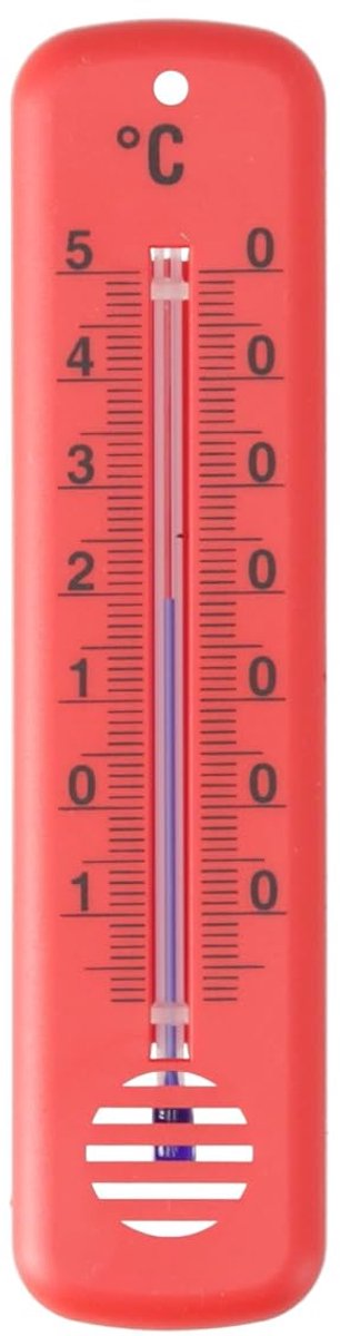 Binnen- en buitenkamerthermometer met kleurkeuze | 14 cm kunststof in blauw, groen of wit | thermometer meetbereik -25 °C tot 50 °C analoog | Duitse productie (rood)