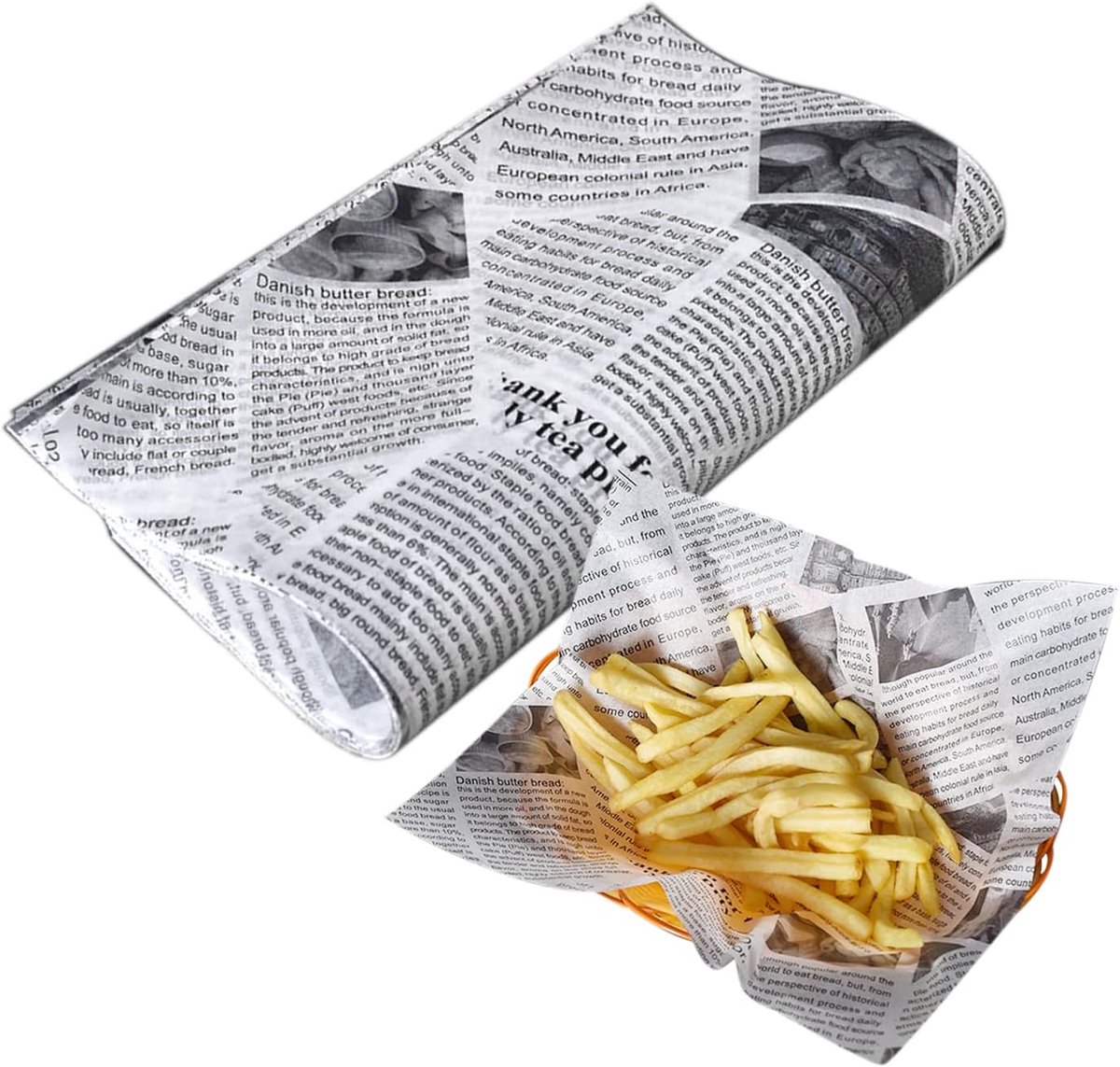 120 vellen voedselinpakpapier, bedrukt vetvrij, multifunctioneel waterdicht pad, retro sandwichpapier, gebruikt voor gebakken kip en friet (22 x 22 cm)
