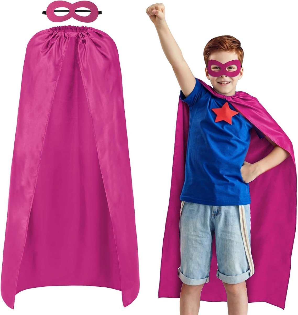 Superheldencape kostuum, 2 stuks korte dubbelzijdige cape met masker, carnavalskostuum, maskeradekostuum, carnaval, cosplay, superheldencape, Kerstmis, werelddag van het boek en andere feesten