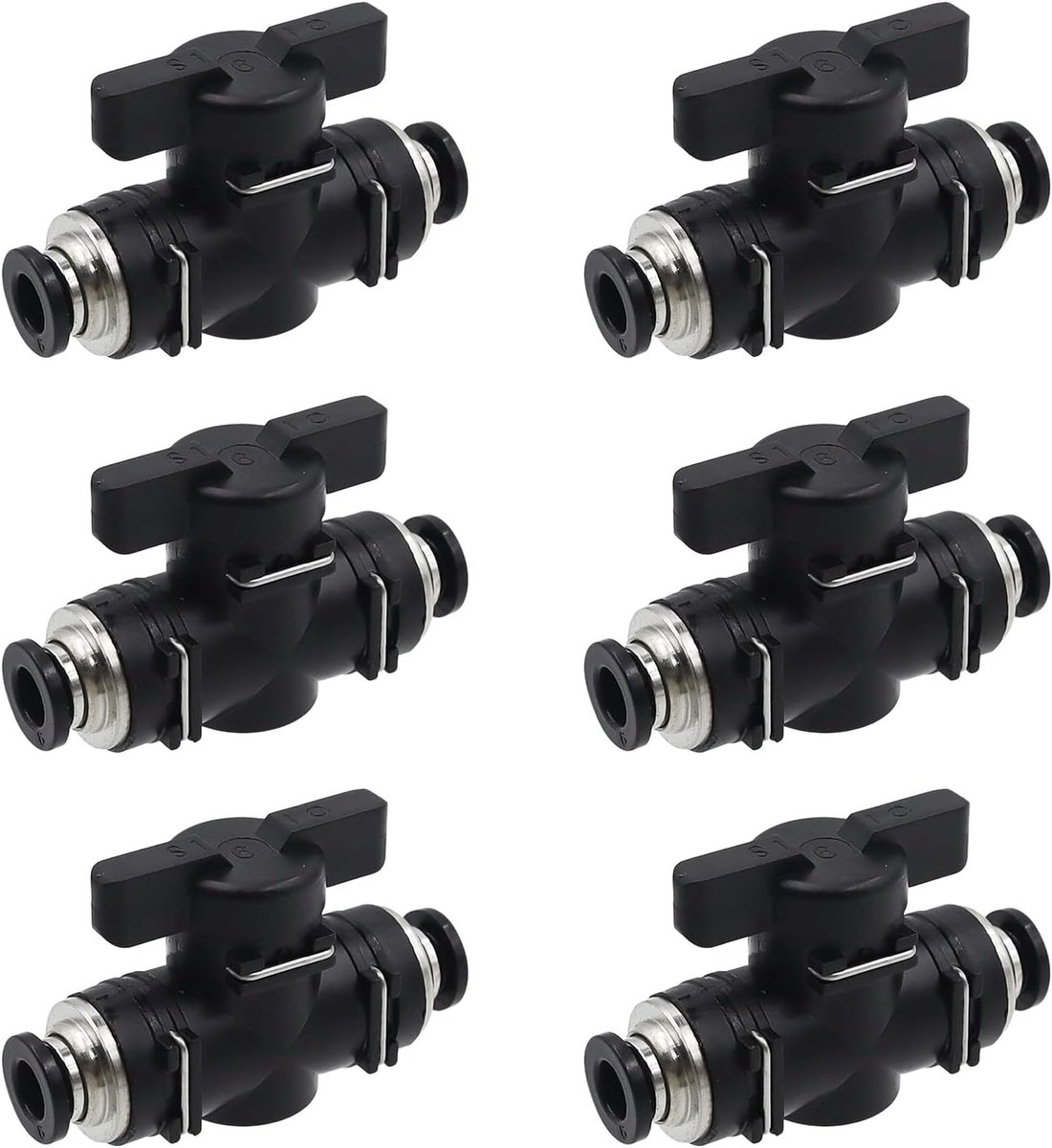 6 stuks 6 mm pneumatische connectoren, kogelkraan, recht, push to connect, regelklepfittingen, kogelkraan voor slang, snelle aansluiting van