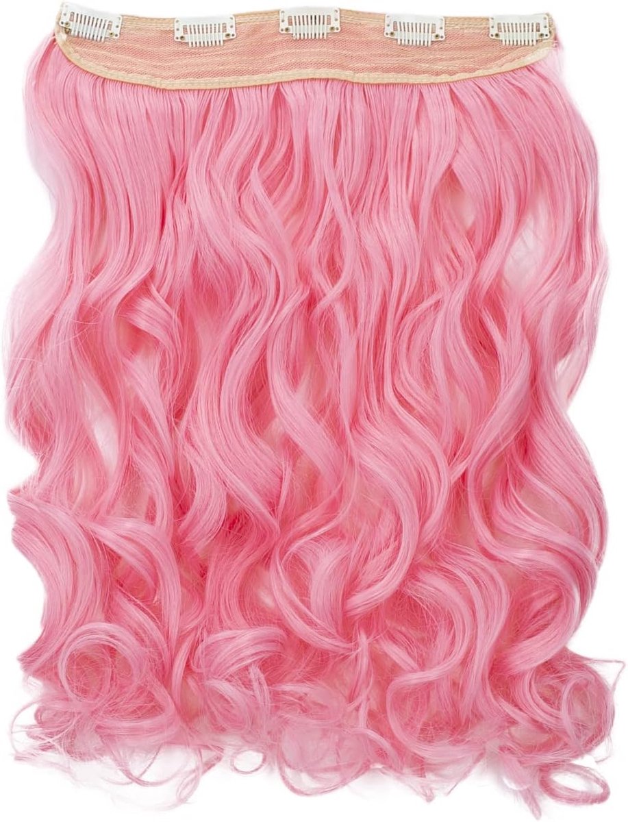 5 clips 60 cm One Piece Clip In Extension Kleurrijke Haarverlenging Hiztebestendig Haarstukje Gegolfd of glad Roze C106