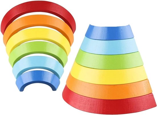 Kiuiom Rainbow houten speelgoed bouwstenen - houten Montessori regenboog, houten regenboog stapel, baby leren speelgoed, rood — afbeelding 2