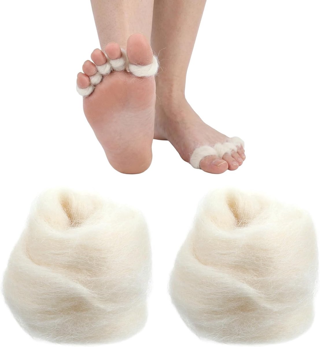 Zachte Lamswol Vulling voor Tenen en Voeten, 2 Stuks, Ideaal als Tussenscheiding, Bescherming voor Wandelen en Balletschoenen