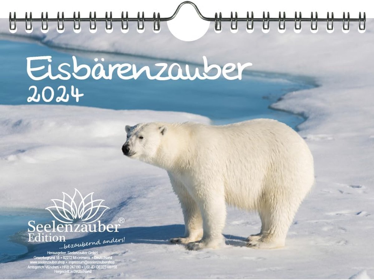 SnelShoppen - Polar Bear Wandkalender 2024 A5 Formaat - Mooie Dieren Kalender met Internationale Feestdagen - Perfect Cadeau voor 12 Maanden Positieve