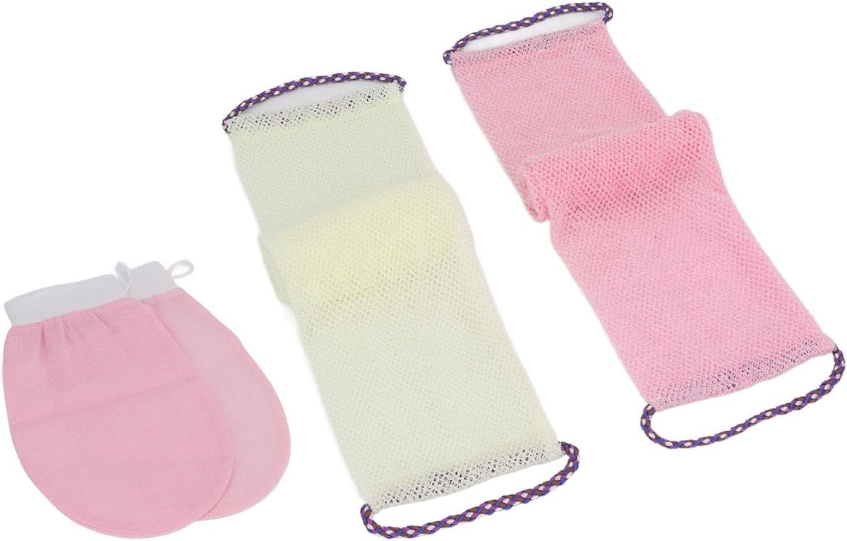 SnelShoppen - Keenso Afrikaanse Net Spons Lange Bad Exfoliërende Scrubber voor Gladdere Huid, Set voor Douche, Nylon Materiaal (Roze Beige)
