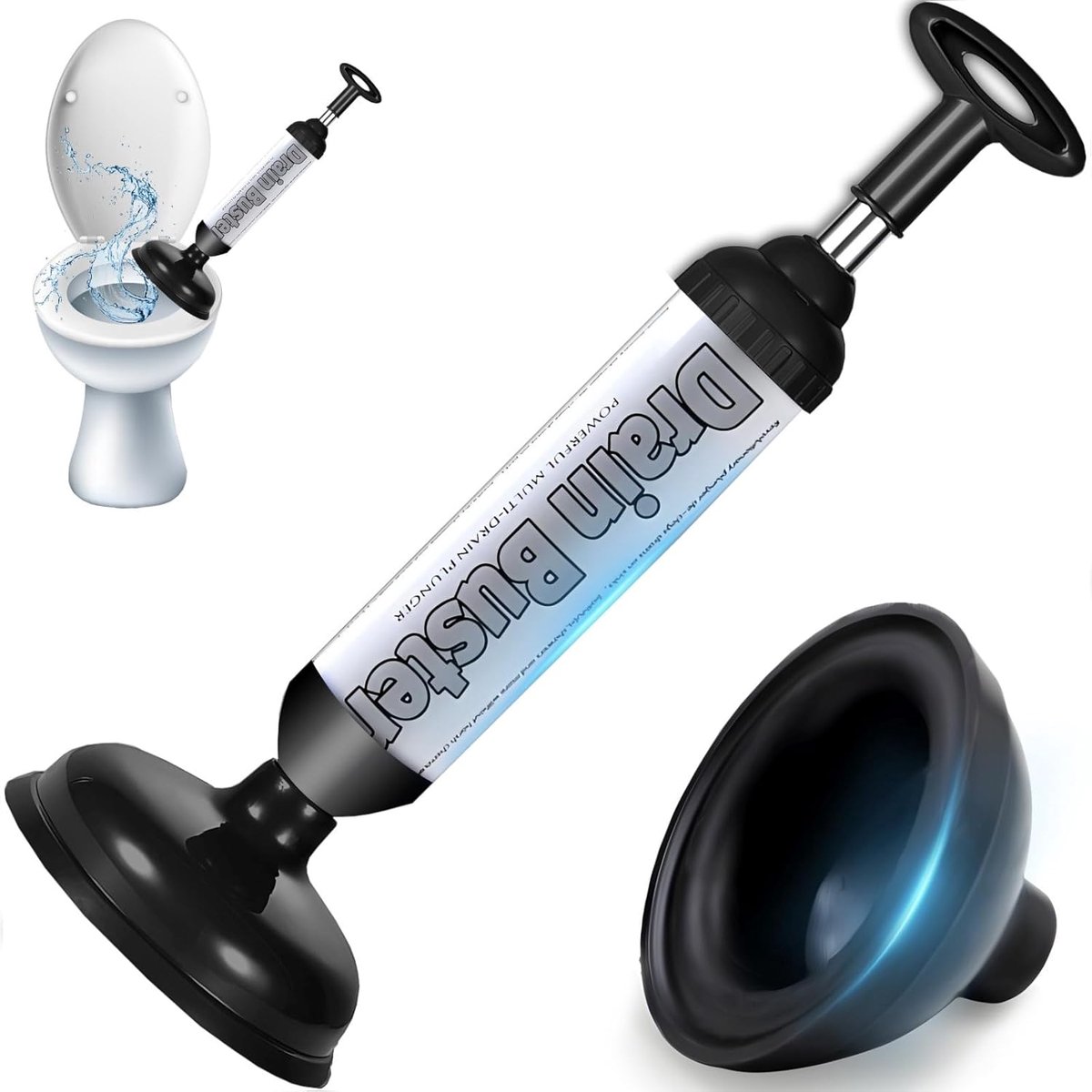 Retoo Afvoerreiniger, pomp, hoge druk, toilet, douche, wastafel, zwart - ShopVlot