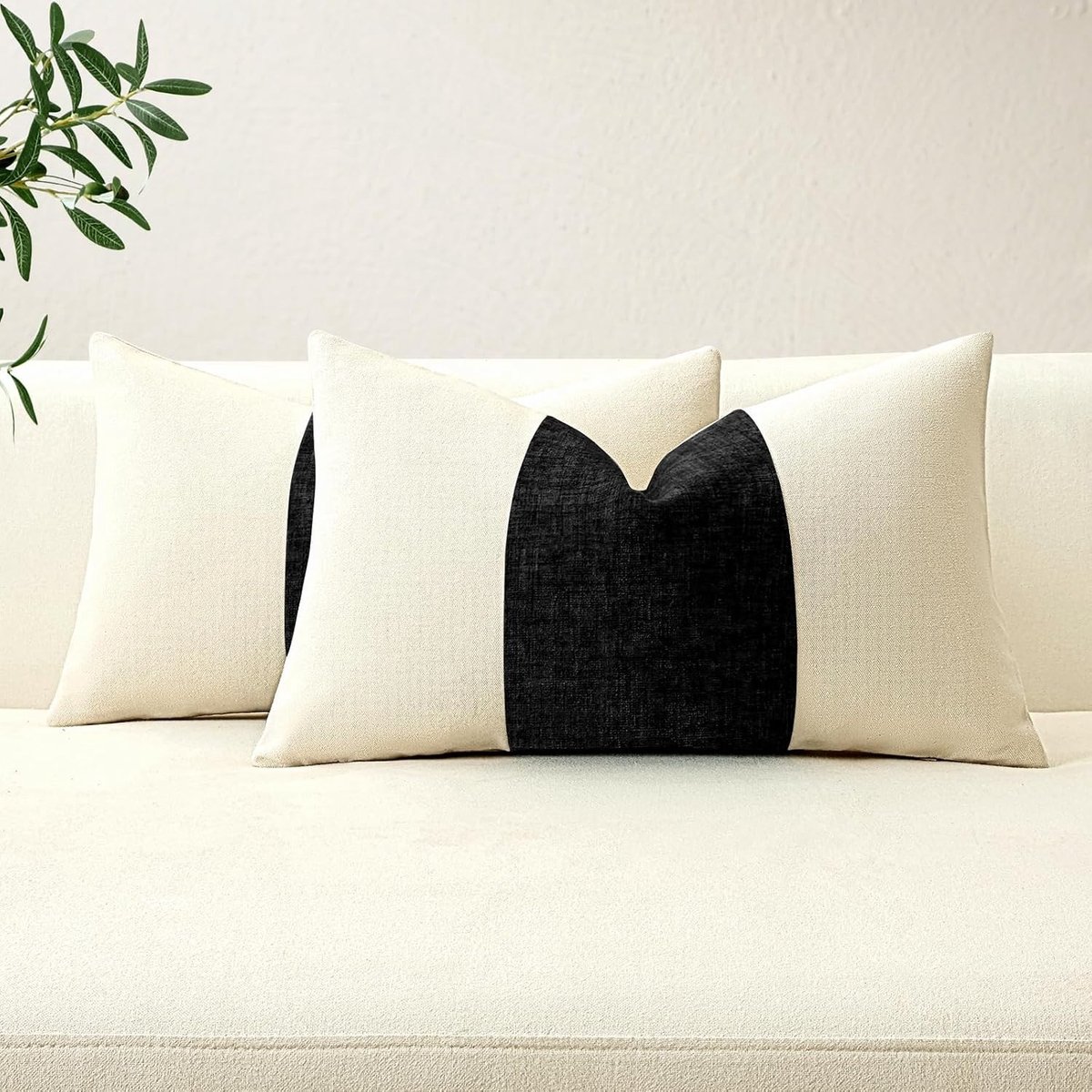 Set van 2 Decoratieve Kussenslopen van Katoen en Linnen, Zacht en Comfortabel voor Woonkamer en Slaapkamer, 30 x 50 cm, Zwart