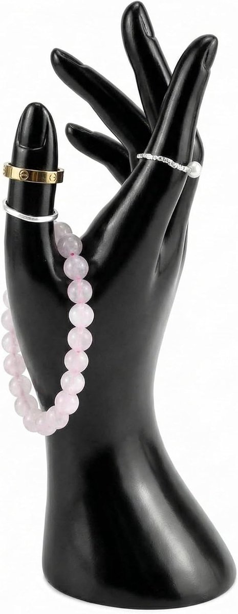 SnelShoppen - Elegant hand model sieradenstandaard van hoogwaardig resin voor ringen, armbanden en kettingen - zwart - 220 mm hoog