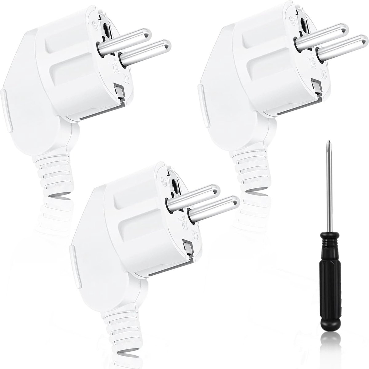SnelShoppen - 3 Pack Schuko Hoekstekker 230V Plat Veiligheidsstekker IP44 Aarde Stekker Schokbestendig Duurzaam Buiten Gebruik voor 8-10 mm Kabels (Wi