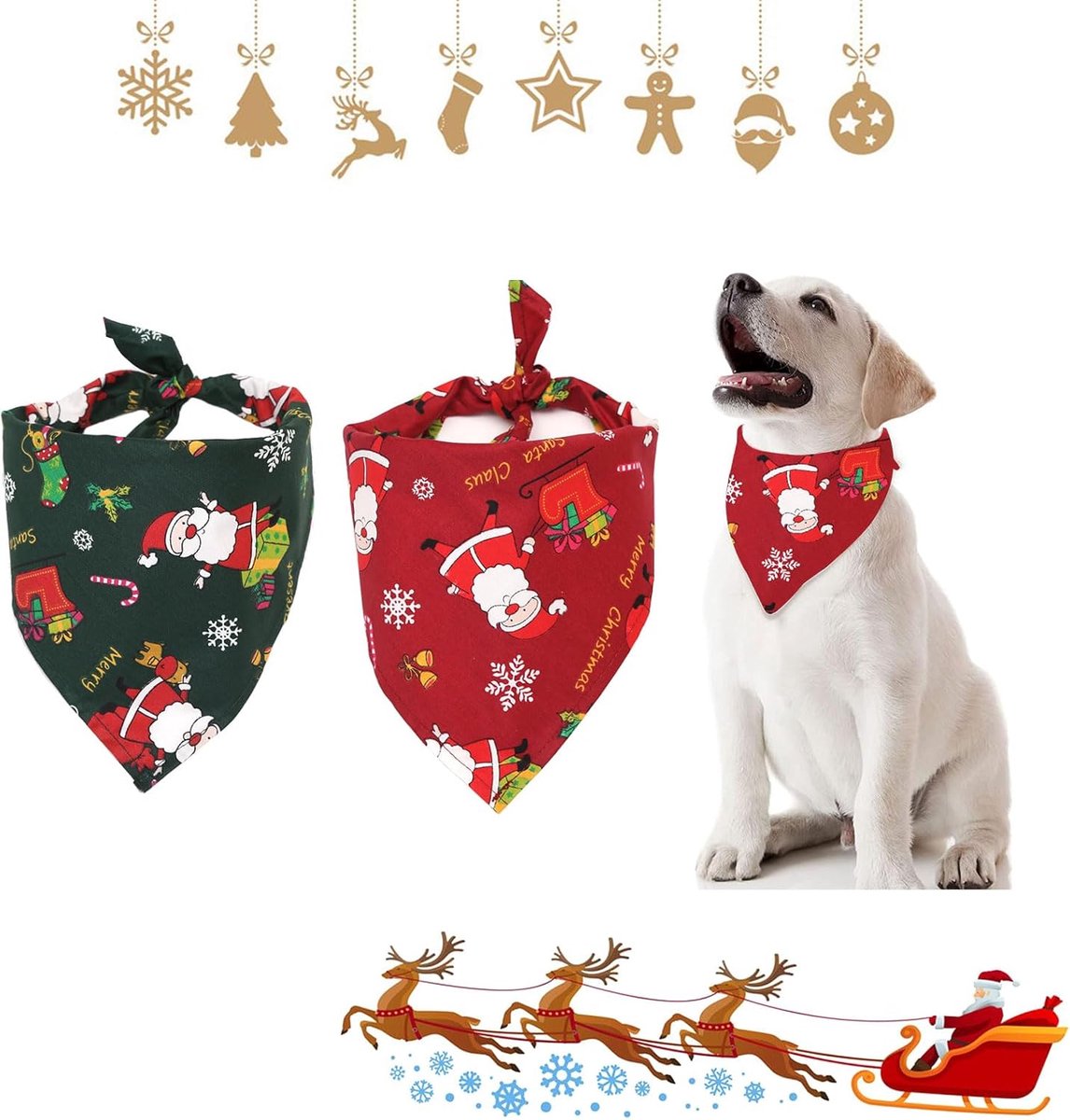 Hondenscarf kerst - 2 stuks met Santa Claus - verstelbaar en comfortabel - perfect voor feestdagen - SnelShoppen