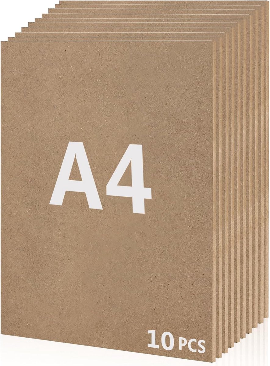 SnelShoppen - Pack van 10 A4 MDF Panelen, 300 x 210 x 3 mm, Dunne Houten Panelen voor Creatief Werk, A4 Plywood Plaat, Houten Bord voor Laser Graveren