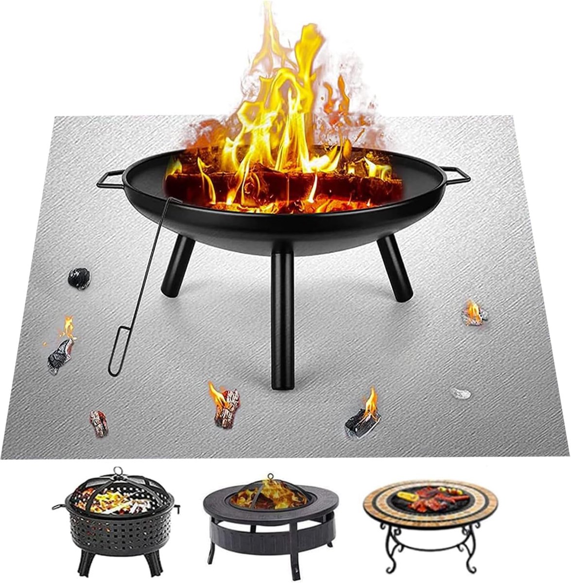SnelShoppen - Fire Basket Mat 130 x 90 cm Vierkante Vuurvaste Mat, Onder Grill Mat Bescherming, Draagbare Vuurschalen, Tuin, Camping, Grijs