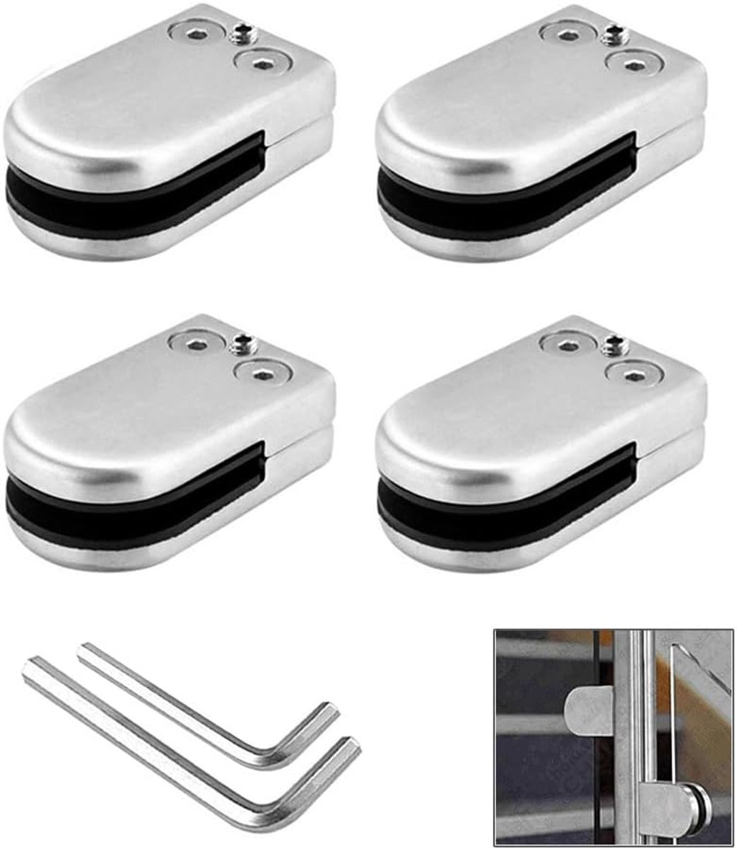 SnelShoppen - 4 Stuks 6~8mm Glas Klemmen, 304 RVS Glas Klem Beugel, Verstelbare Glas Klem voor Trapleuning en Balustrade (Zilver)