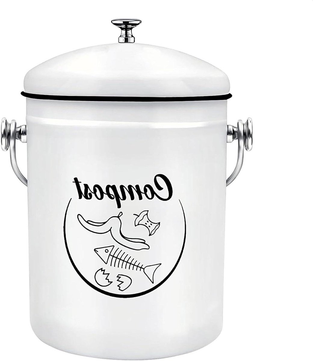 Compostbak Keuken - Afvalbak GFT - Voedselresten Verzamelen - Geurbestendig Deksel - 5 Liter - Wit