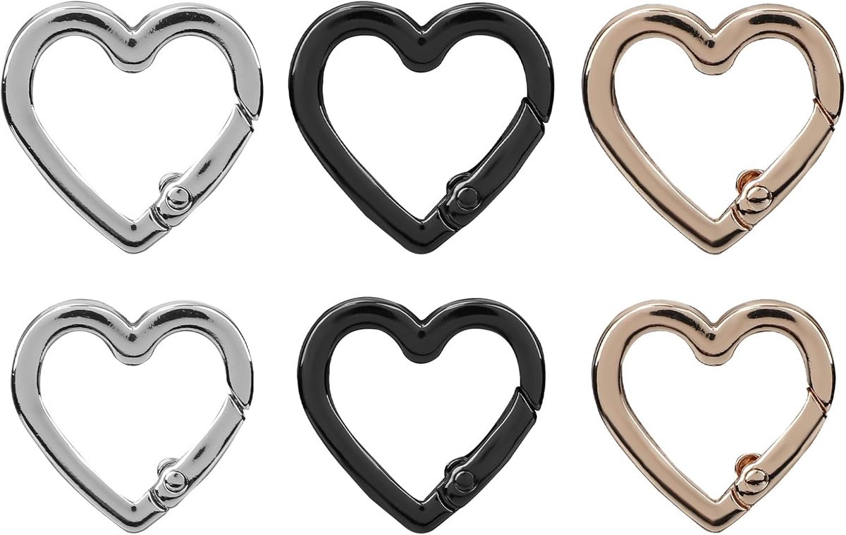 SnelShoppen - 6 Stuks Hartvormige Carabiners Sleutelhangers, Schattige Metaal Locking Clips voor Sleutels, Rugzakken, Hondentuigen & Waterflessen - Id