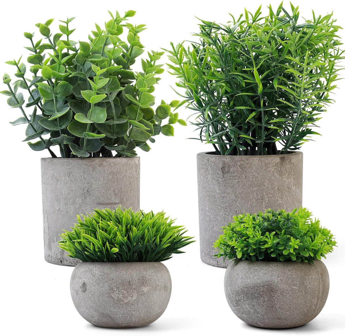 SnelShoppen - Set van 4 Kunstplanten als Echte Mini Nepplanten, Kleine Neppotten Eucalyptus voor Decoratie Woonkamer, Slaapkamer, Badkamer, Keuken, Ka