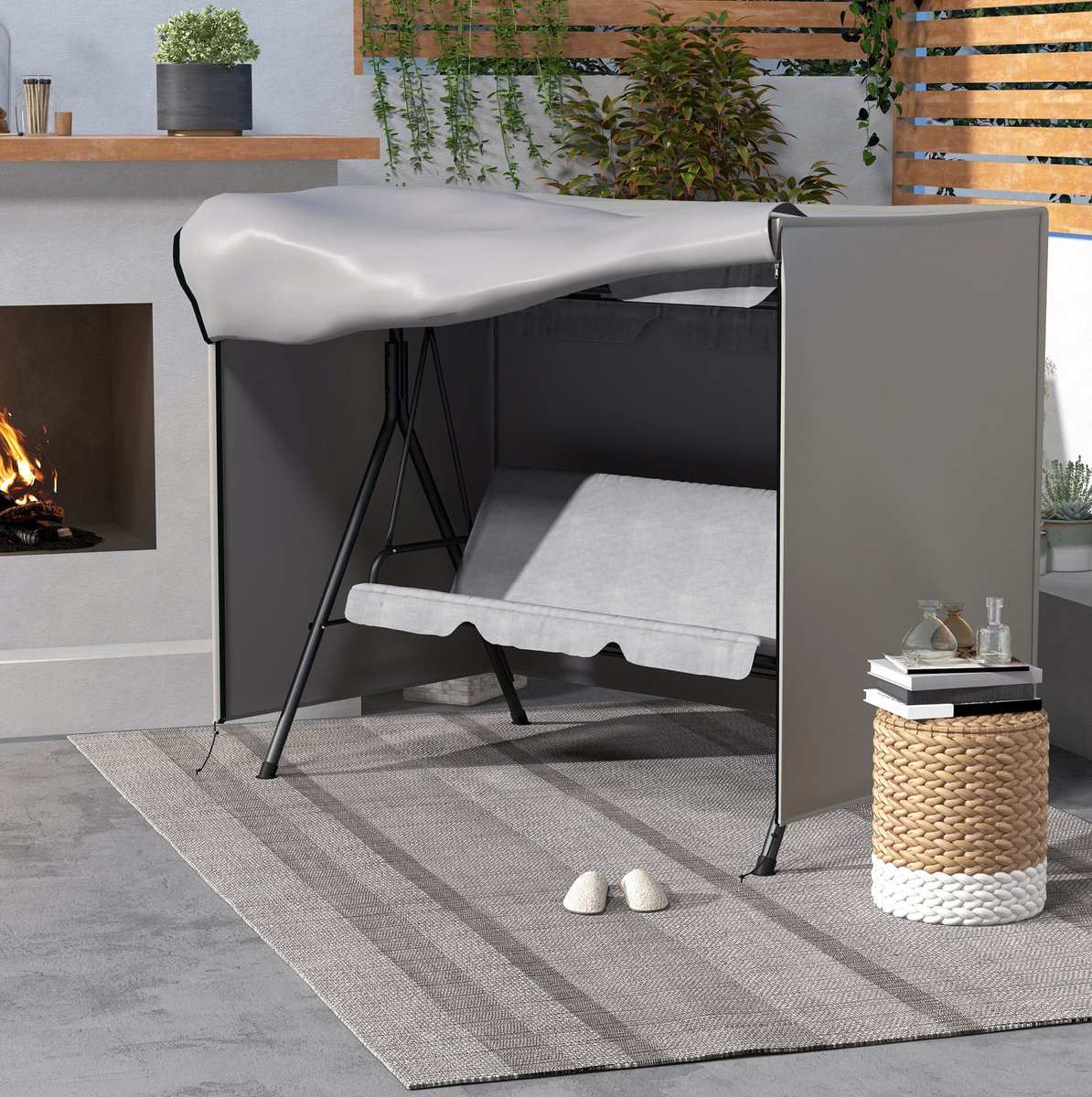 COVREO Schommelbankhoes 205x124x164 cm grijs, polyester met rits