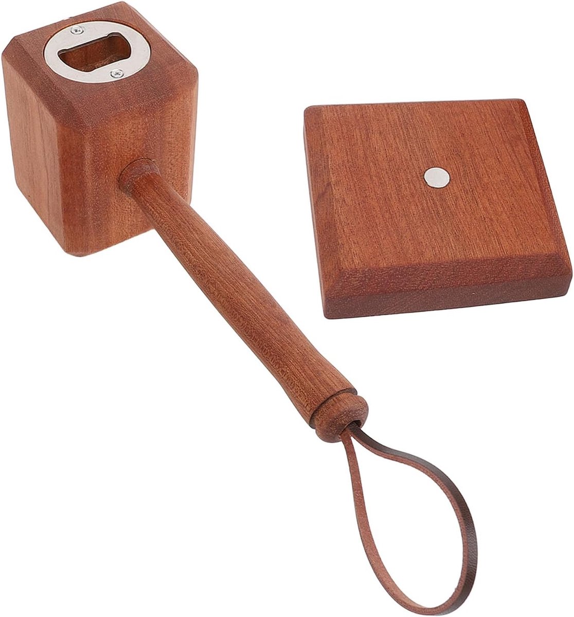 SnelShoppen - Houten Flesopener met Hamer en Stand, Bieropener voor Mannen, Echtgenoot, Vader, Grootvader, Vriend, Bierliefhebber