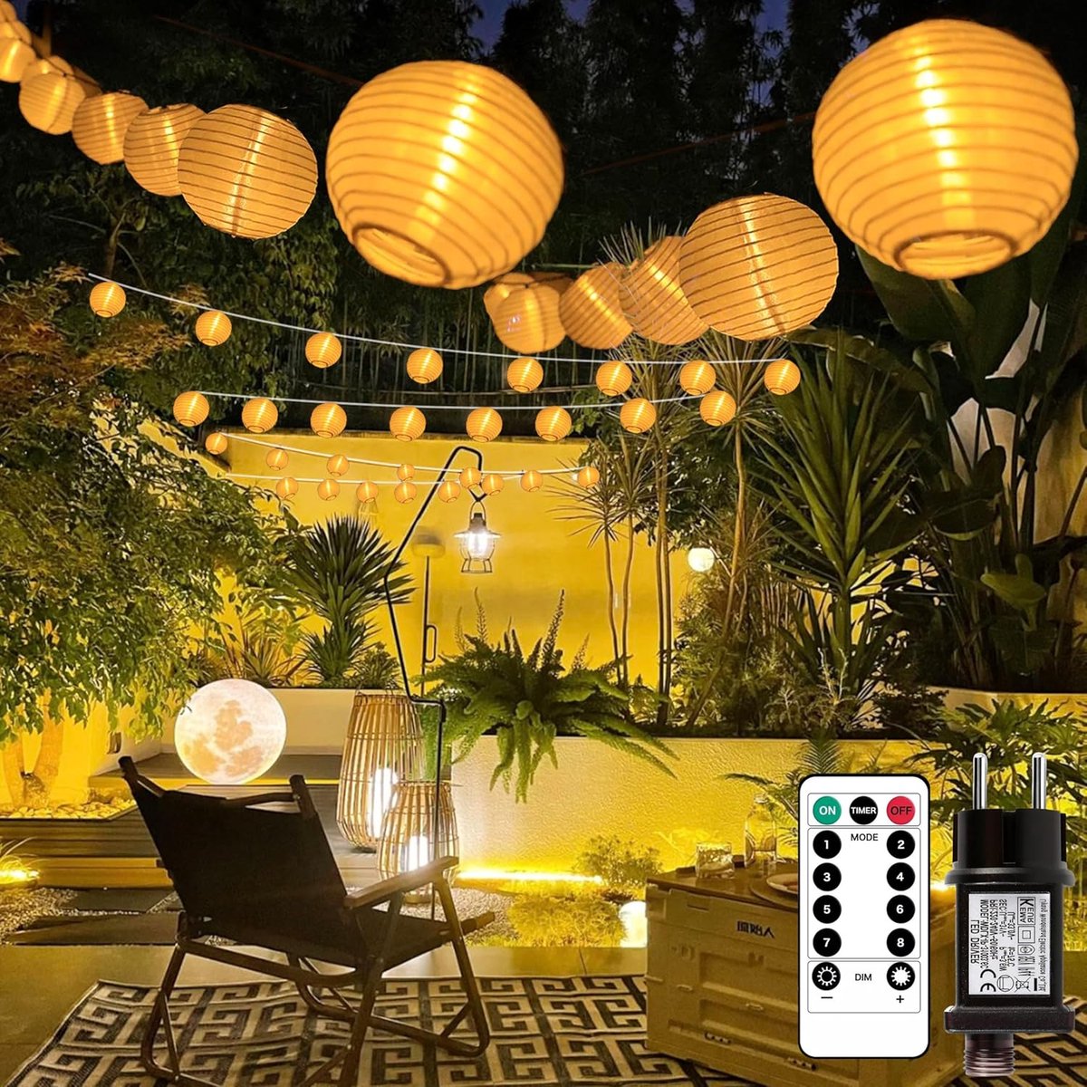 SnelShoppen - Lampions Buiten Fairy Lights met Stekker 11 m 30 LED Warm Wit met 8 Lichtstanden & Timer, Weerbestendige Buitenlampionnen voor Tuin, Bal
