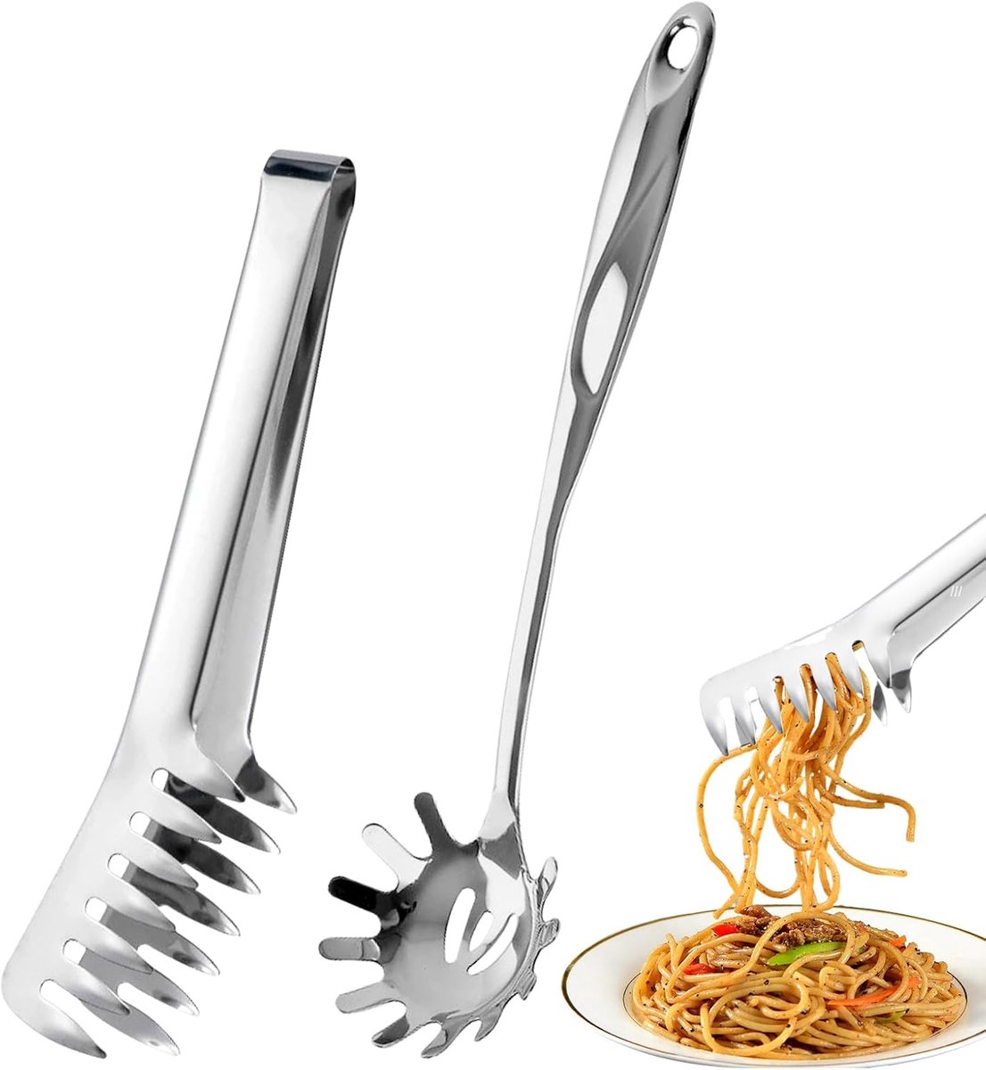 2 Stuks Pastatong en Spaghettilepel van Roestvrijstalen voor Thuis Hotel - ShopVlot