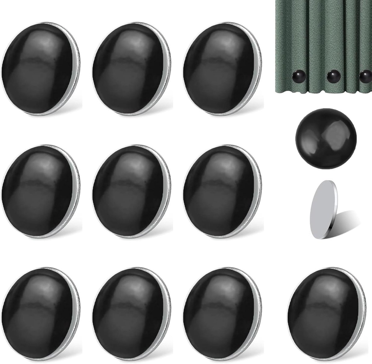 SnelShoppen - Douchegordijn Gewichten, 10 Stuks Ronde Magnetische Gordijn Gewichten, Zwarte Gordijn Gewichten, Magneten voor Douchegordijnen, Ronde Ma